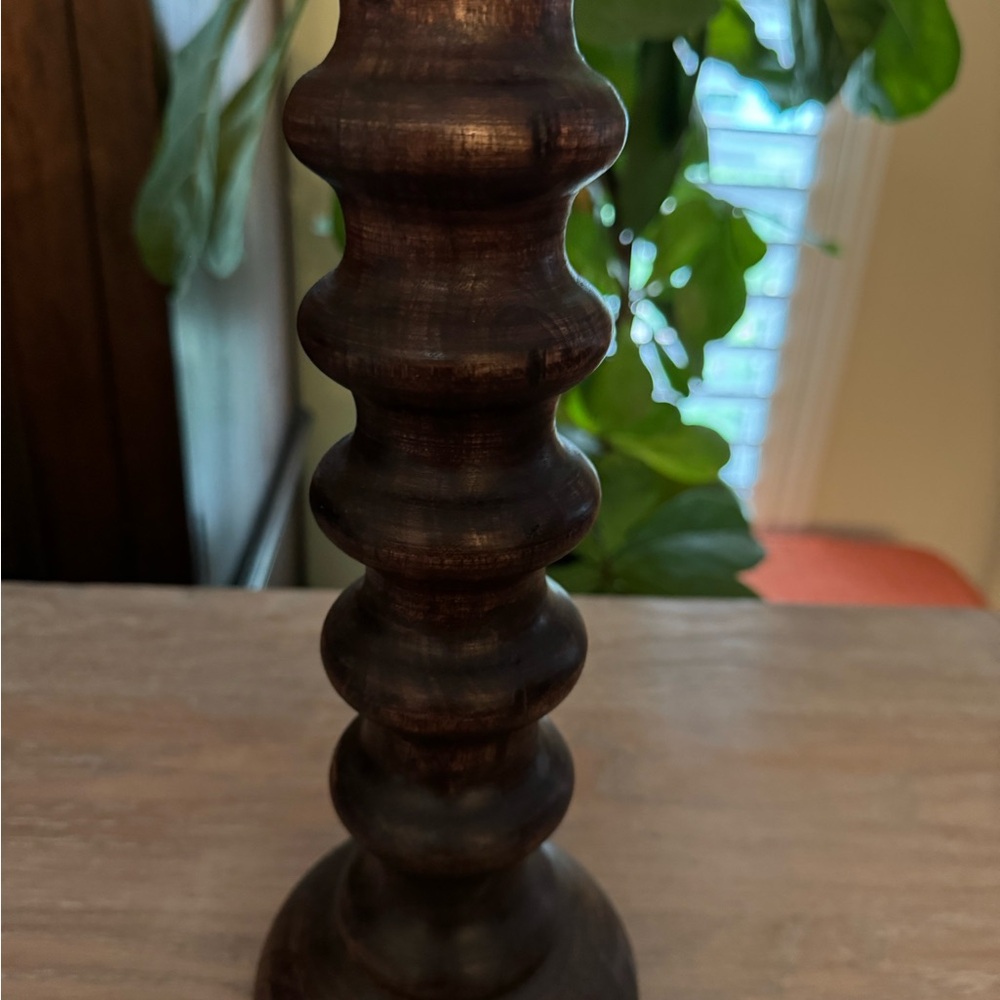 Hand Carved Mango Wood Tapered Candle Holder (17”)